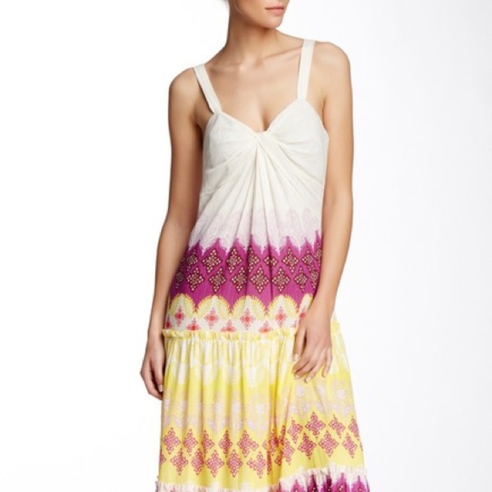 DVF Maxi Dress Silk Pink Yellow Boho Summer Medium - Picture 2 of 8
